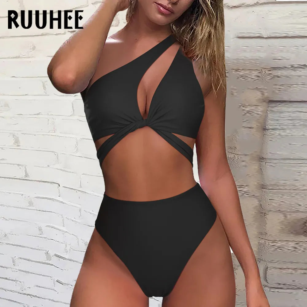RUUHEE High Waist Bikini Woman Solid Swimsuit Women Swimwear